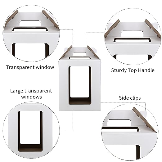 KBG Tall Cake Boxes for Tier Cakes 6pcs 14x14x16 and 16x16x18 Inches With Window With Handle,Disposable Large Cake Box for Wedding Cake Safe Transport Box