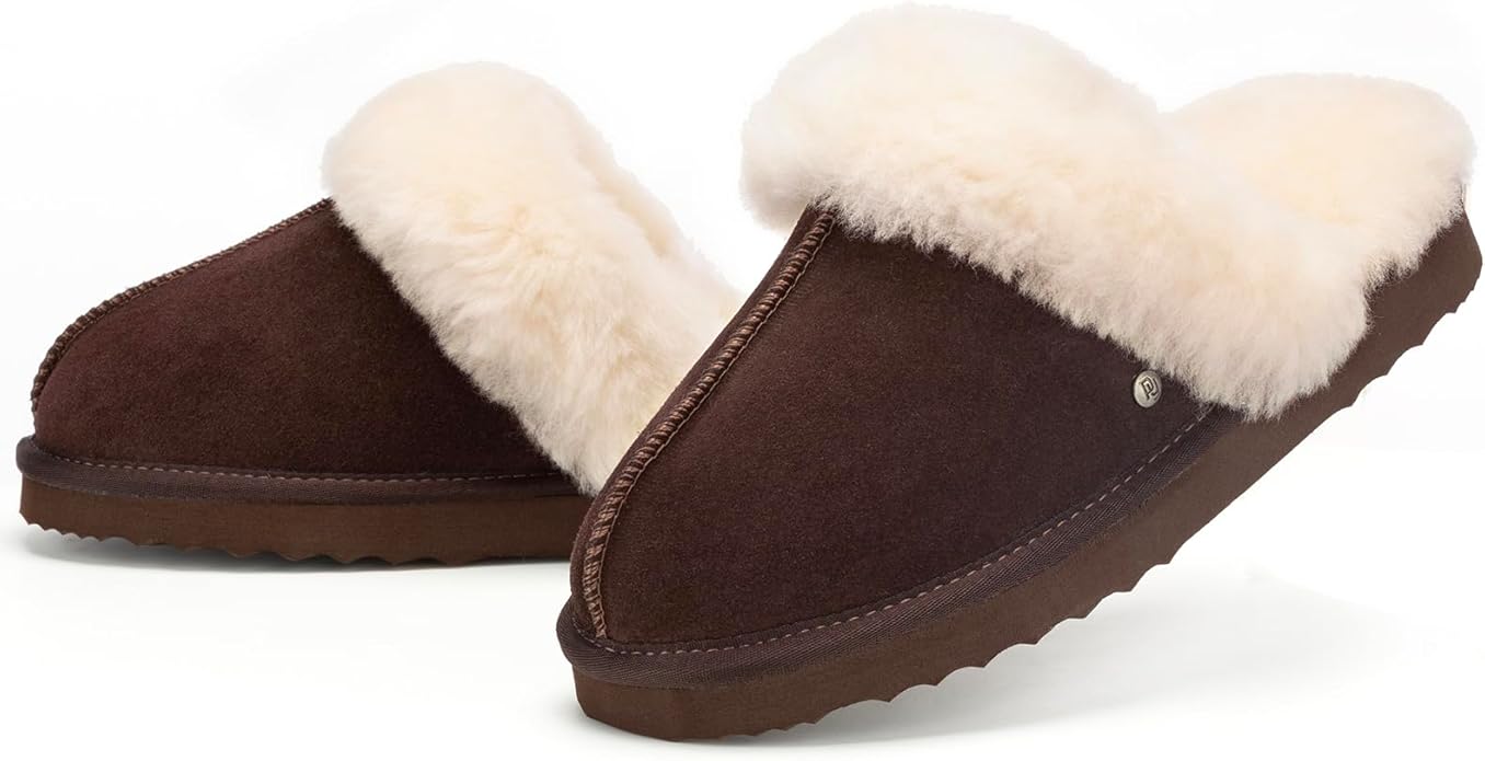 Parfeying Women's Sheepskin House Slippers Indoor Outdoor Shearling Shoes for Women