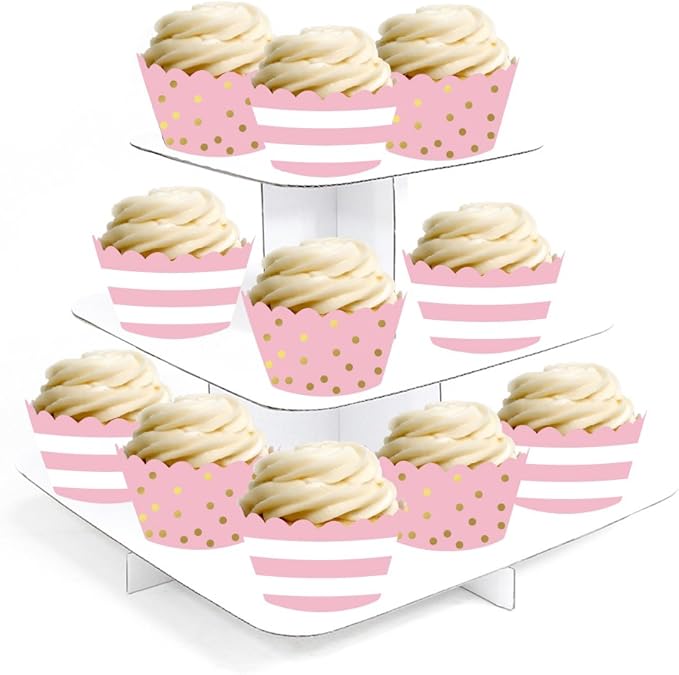Andaz Press Party Cupcake Wrapper Decorations, Blush Pink Stripes and Metallic Gold Ink Polka Dots, 24-Pack, Theme Colored Bulk Cake Supplies