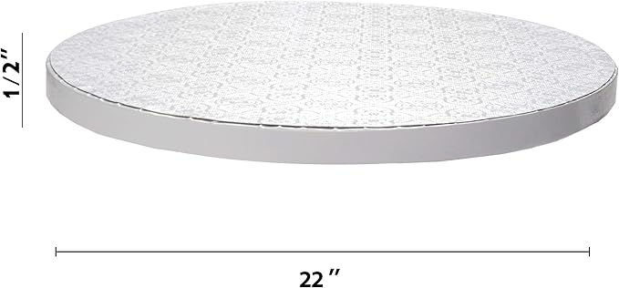 O’Creme Cake Board, White Round Cake Circles with Gorgeous Design, Sturdy & Durable 1/2” Thick Cake Drums, Round Cake Boards with 22” Diameter, Pack of 5 Disposable Cake Drums