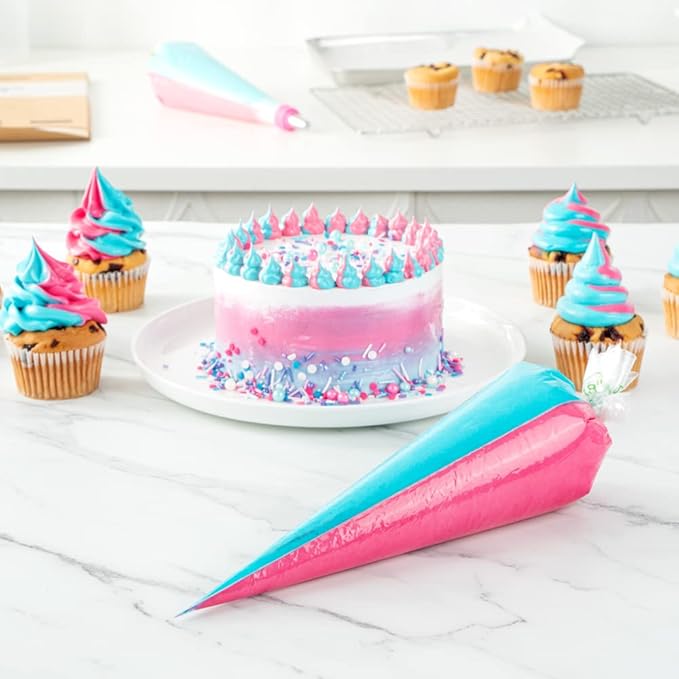 Restaurantware Pastry Tek 17.7 x 9.5 Inch Two-Color Icing Bags 100 Thick Multi-Color Piping Bags - Sustainable For Icing Frosting & Buttercream Clear Plastic Disposable Piping Bags For Cakes
