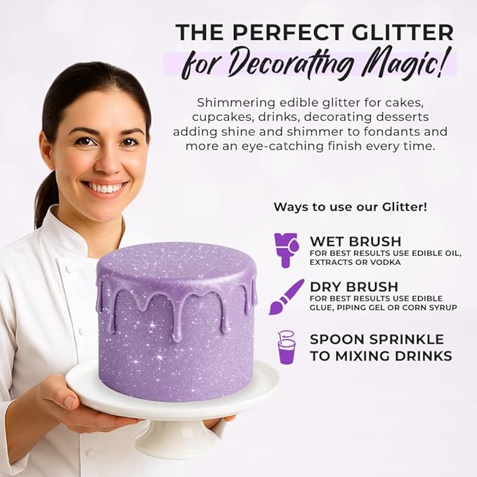 Purple Edible Glitter for Drinks | Premium Edible Glitter for Cakes, Cocktails, Purple Cake Decorating Decorations Food Grade, Vegan, Kosher, Halal, Gluten Free - Made in USA