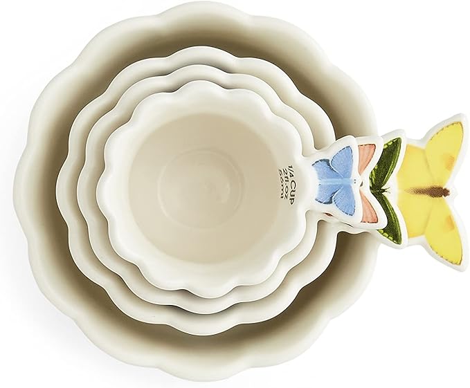 Portmeirion Botanic Garden Bouquet Measuring Cups - Set of 4 with Assorted Floral Motifs, Chip-Resistant Dolomite & Easy-to-Read Oz, Cup, Ml Measurements - Nesting Kitchen Essentials