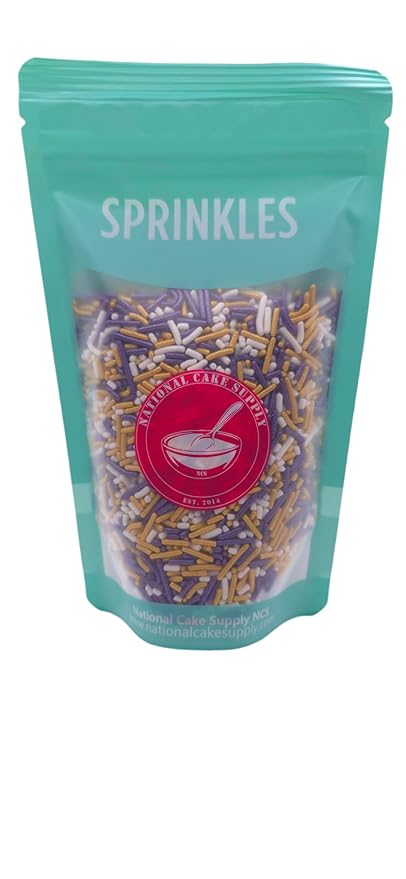NCS White, Gold, and Pearl Purple Jimmies Edible Sprinkles, 8 ounces