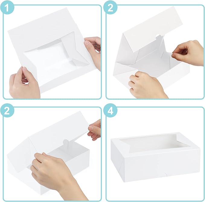 Eupako Cookie Boxes with Window 8x6x2.5 Inhces, 24pcs Auto-Popup White Treat Boxes for Bakery, Donuts, Candy, Pastry,Cupcakes, Biscuits, Chocolate Strawberries