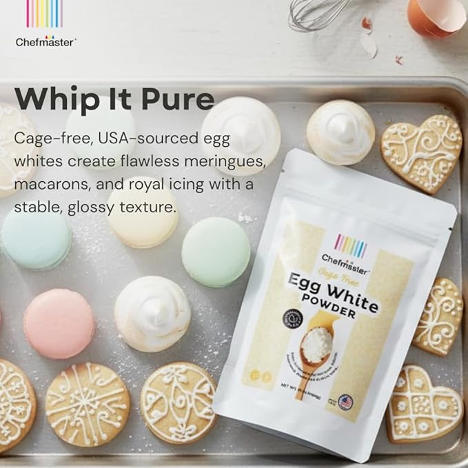 Cage-Free Egg Whites Powder by Chefmaster, Pasteurized, Gluten Free & Non-GMO, Baking, Decorating & Cooking, Unflavored, Quality Crafted in USA, 16 oz