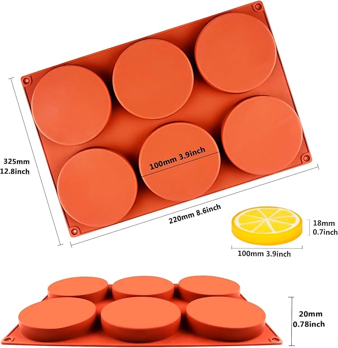 Round Disc Baking Silicone Mold 6-Cavity, 4inch 2-Bundle