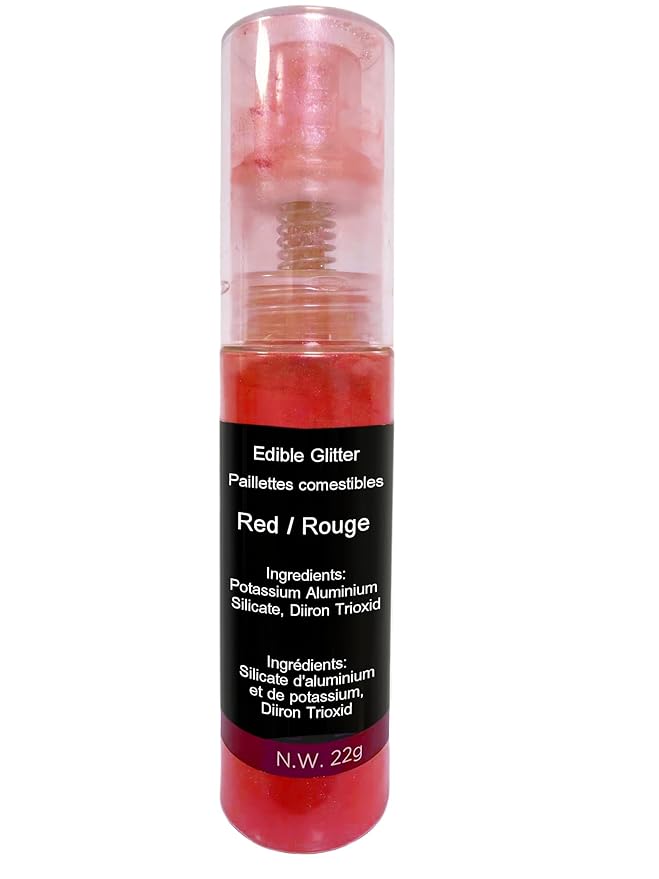 Edible Glitter Spray 22g (Red) - Metallic Food Coloring Powder, Food-Grade Glitter, Metallic Shimmer Edible Color Powder - Flash Powder for Beverages, Cocktail, Cake Decorating, Baking, Icing, Candy