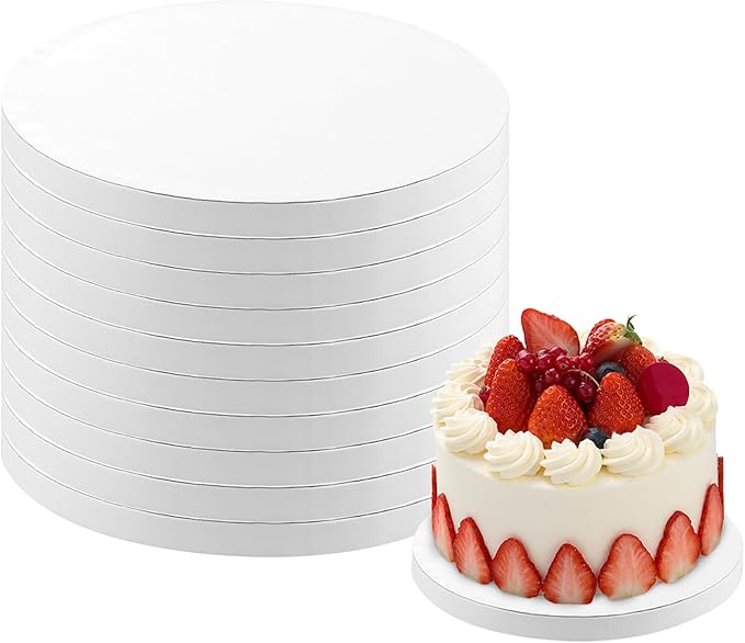 10 Pack Cake Boards 8 Inch Round Cake Drum White 1/2” Thick Cake Drums Corrugated Cardboard Cake Base for Multi-Layer Cakes Sturdy Cake Decorating Supplies