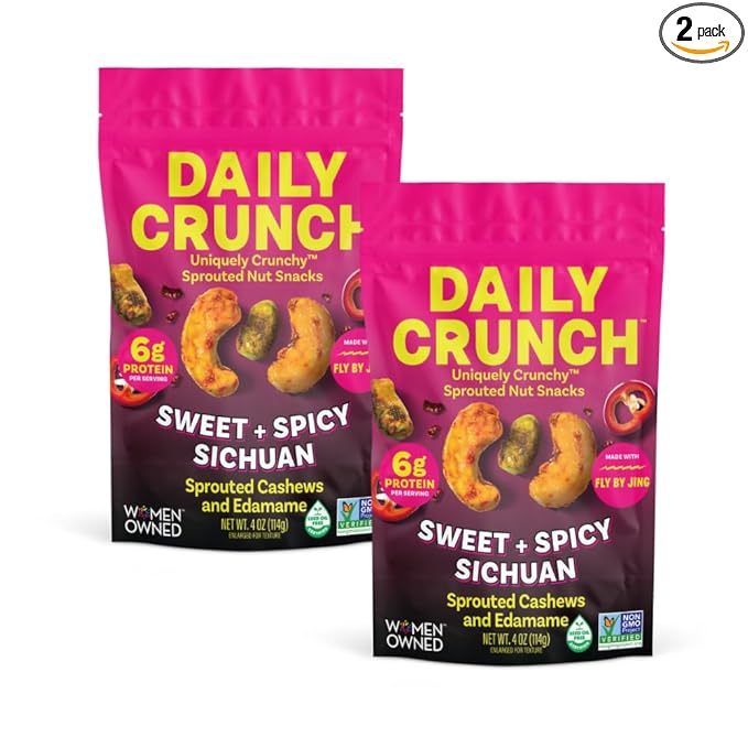 Daily Crunch, Zero Seed Oils, Gluten Free, 4oz (2 Pack, Sweet + Spicy Sichuan Cashews)