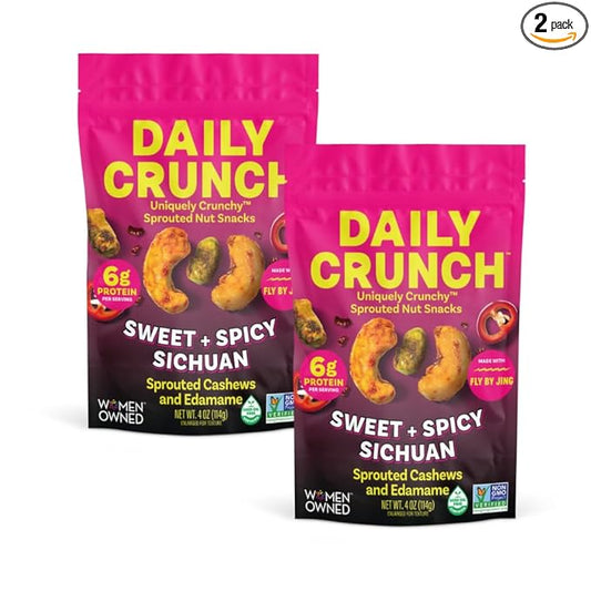 Daily Crunch, Zero Seed Oils, Gluten Free, 4oz (2 Pack, Sweet + Spicy Sichuan Cashews)