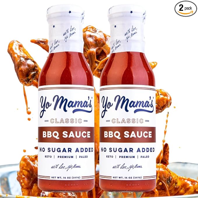Yo Mama's Foods Keto Barbecue BBQ Sauce – (Pack of 2) - Vegan, No Sugar Added, Low Carb, Low Sodium, Gluten Free, Paleo, and Made with Whole Non-GMO Tomatoes!