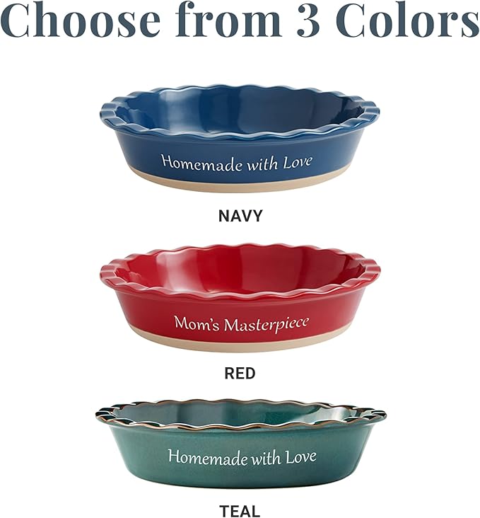 Let's Make Memories Personalized Stoneware Pie Dish - Teal + Rolling Pin