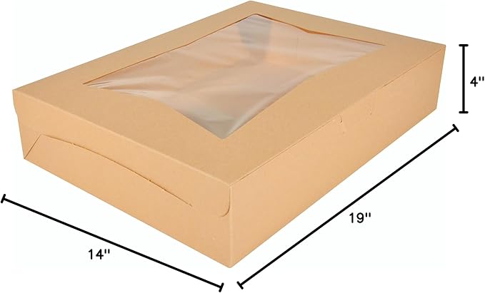 Southern Champion Tray 23133K Kraft Paperboard Lock Corner Window Bakery Box, 19" Length x 14" Width x 4" Height, Natural (Case of 50)