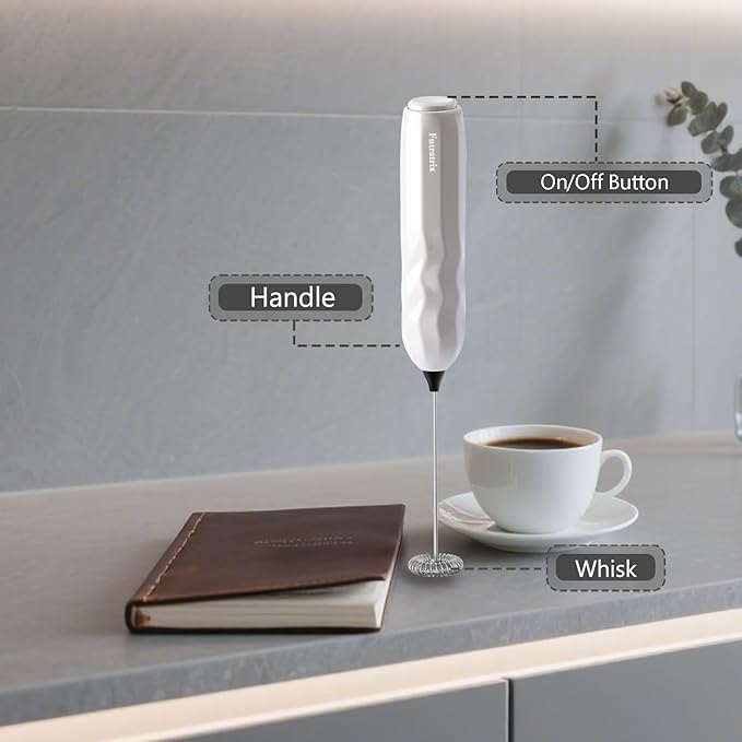 Handheld Milk Frother, Fast Powerful Drink Mixer Battery operated with Stainless Steel Whisk for Coffee (white)