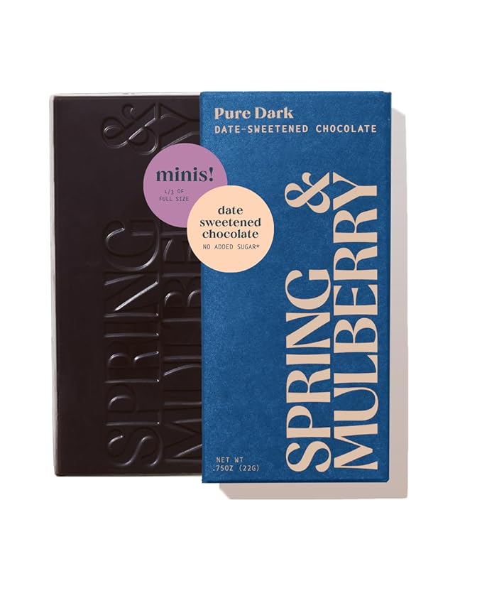 Spring & Mulberry Mini Dark Chocolate Bars – Healthy Chocolate, Date-Sweetened - Mini Pure Dark 12 Pack