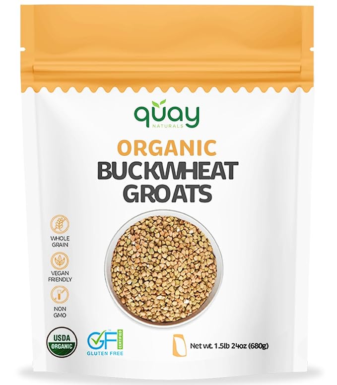 Quay Naturals Organic Buckwheat Groats 1.5 lb | Gluten-Free Ancient Grain | Non-GMO, Whole Grain, Vegan | Ideal for Hot Cereal, Porridge, Salads & Baking