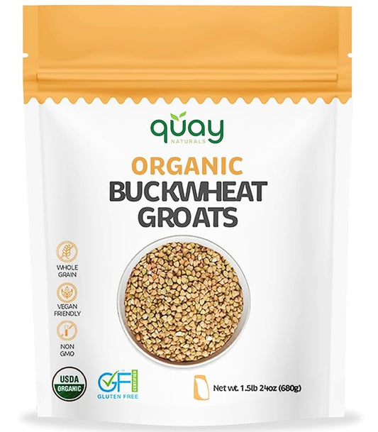 Quay Naturals Organic Buckwheat Groats 1.5 lb | Gluten-Free Ancient Grain | Non-GMO, Whole Grain, Vegan | Ideal for Hot Cereal, Porridge, Salads & Baking