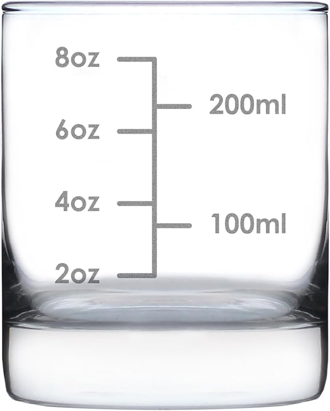 Cocktail Measuring Cup - Whiskey Rocks Glass - Engraved Measurement Lines for Bartender & Portion Control - Ounces and Metric - 10.25 oz Glasses