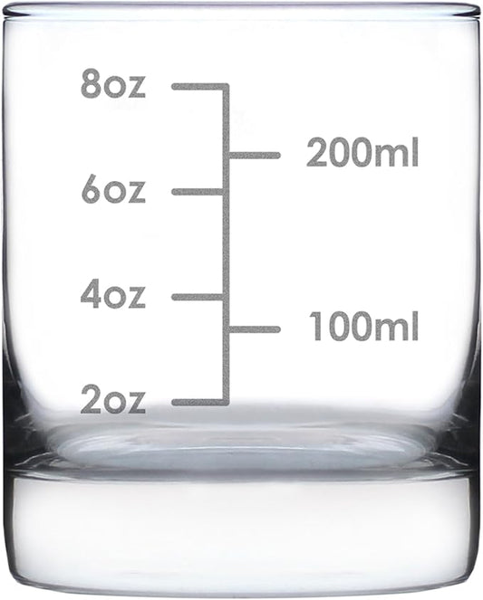 Cocktail Measuring Cup - Whiskey Rocks Glass - Engraved Measurement Lines for Bartender & Portion Control - Ounces and Metric - 10.25 oz Glasses