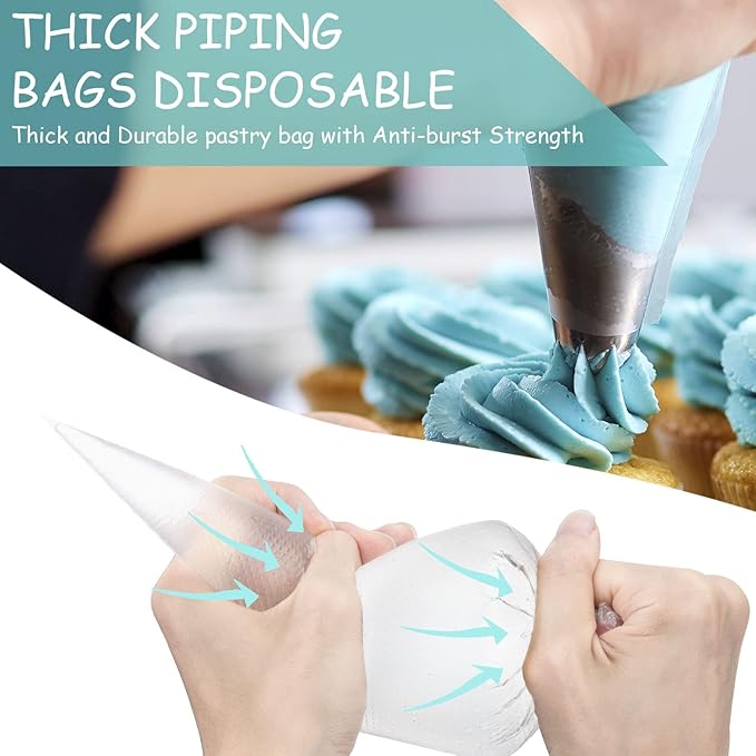 Disposable Piping Bags 12 Inch - 100pcs Anti Burst Pastry Bags - Tipless Icing Piping Bag for Royal Frosting Cookie Cake Cupcake Decorating Bags