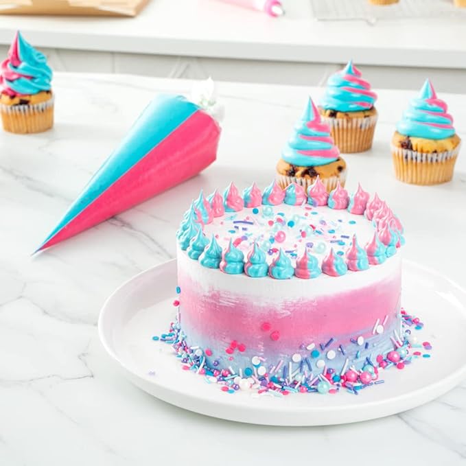 Restaurantware Pastry Tek 17.7 x 9.5 Inch Two-Color Icing Bags 100 Thick Multi-Color Piping Bags - Sustainable For Icing Frosting & Buttercream Clear Plastic Disposable Piping Bags For Cakes