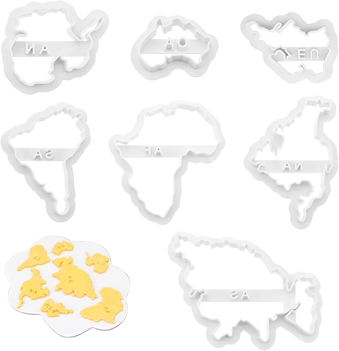7 PACK World Map Shape Cookie Cutters, Cake Decorating Stencil, Seven Continents Shape Cookie Cutter Set, for Cake, Cookies, Cupcakes, Fondant, Pastry
