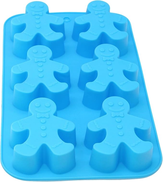 X-Haibei Gingerbread Man Silicone Mold - 6-Cavity Christmas Mold for Soap, Cookies, Chocolate & Bath Bombs (2.5oz per Cavity)