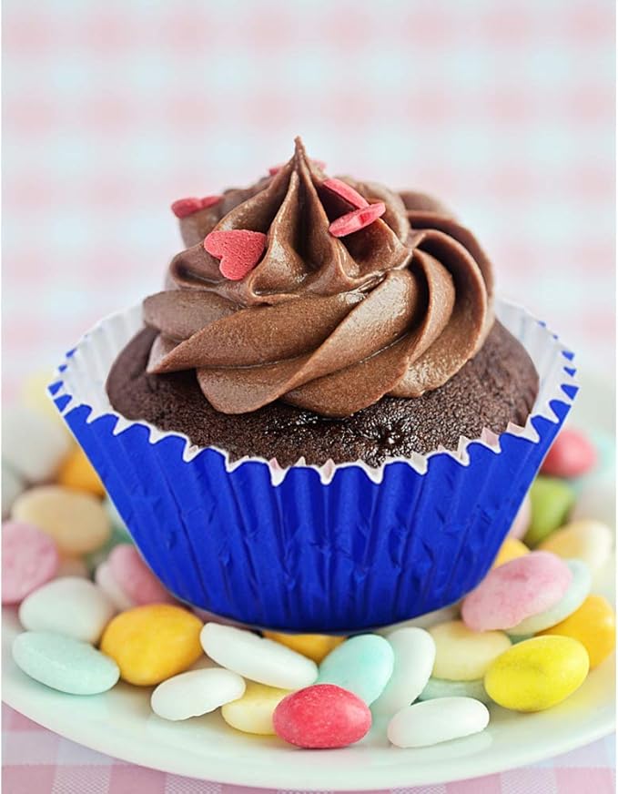 Cupcake Liners Blue,GOLF Standard Size Blue Foil Cupcake Liners Wrappers Metallic Baking Cups,Muffin Paper Cases, 100 Pack