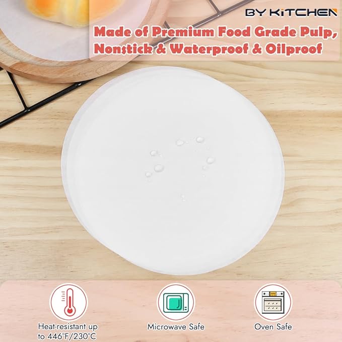 BYKITCHEN 12 Inch Parchment Paper Rounds, Set of 220, Non Stick Parchment Paper for Baking, Round Pizza Parchment Paper for Pizza Maker, Pizza Pan, Tortilla Press, Quesadilla Maker, Cake Pan and More