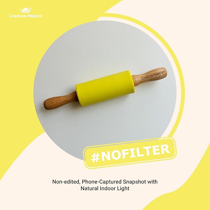 Small Rolling Pin for Kids, Non-Stick Silicone Surface with Wooden Handles for Play Dough and Baking Rolling Pin (Lemon Yellow)
