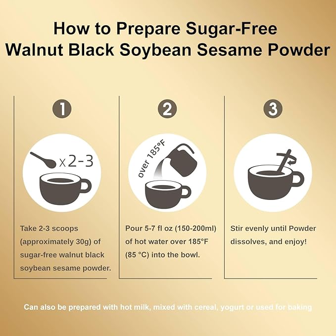 Sugar-Free Walnut Black Soybean Sesame Meal Replacement Powder, Low GI, Smooth and Easy to Absorb, Rich in Sesamin, Non-GMO, Vegan, Zero Sugar Meal Replacement Shake, 19.25oz (546g)