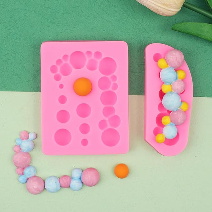 2 PCS 3D Pearl Fondant Mold Semi Sphere Ball Silicone Fondant Molds Hemispherical Shape Bubble Cake Decorating Chocolate Molds for Cake Decoration Candy Sugar Cupcake Topper Cake Pop Popsicle