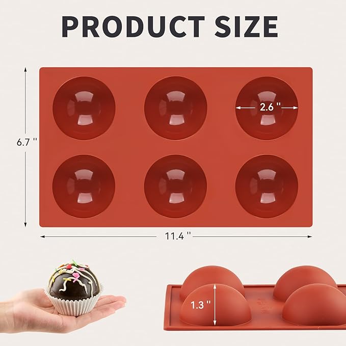 3 Pack Semi Sphere Silicone Molds, 2.6 Inch Hot Chocolate Bomb Mol 6 Cavity Half Sphere Silicone Baking Molds for Chocolate, Cake, Jelly, Dome Mousse