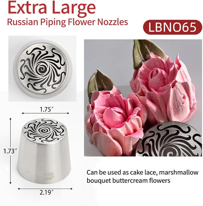 Extra Large Russian Piping Tips for Marshmallows Stainless Steel Flower Frosting Nozzles many styles Cake Decorating Baking tool for Buttercream, Cupcakes Cookies(SL65)