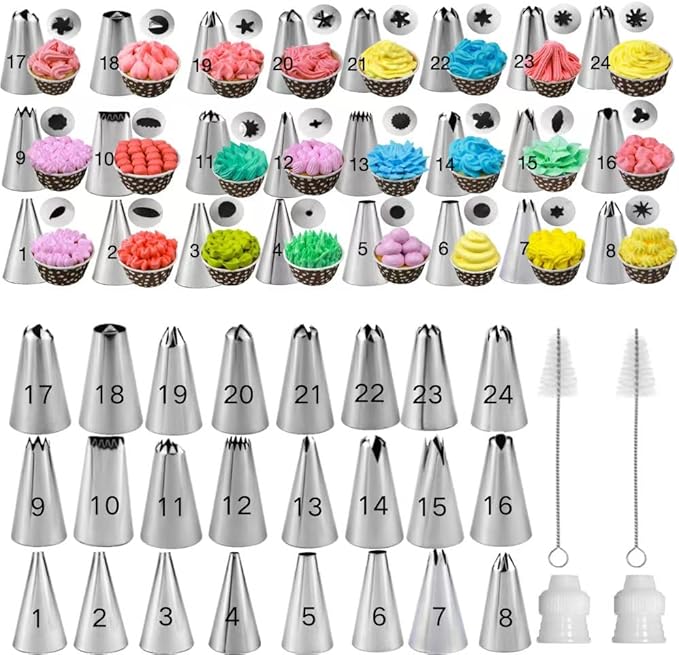 28Pcs Piping Tips Set，Stainless Steel Frosting Piping Kit with 24 Piping Tips, 2 Standard Icing Piping Tips Couplers, and 2 Cake Decorating Tips Brushes,Cake Decorating Tips Kit For Cookies Cupcake