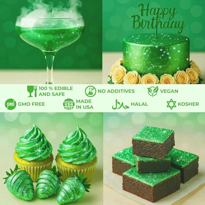 Halloween Green Edible Glitter for Drinks Bulk 20g | Premium Edible Glitter for Cakes, Cocktails, Light Green Cake Decorating Decorations Food Grade, Vegan, Kosher, Halal, Gluten Free - Made in USA