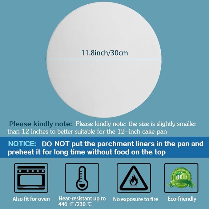Round Parchment Paper, Set of 200, Non Stick 12 Inch Baking Parchment Rounds/Parchment Paper Circles for Springform Pan, Toaster Oven, Tortilla Press and so on（4.5/5.5/6/7/8/9/10in Available）