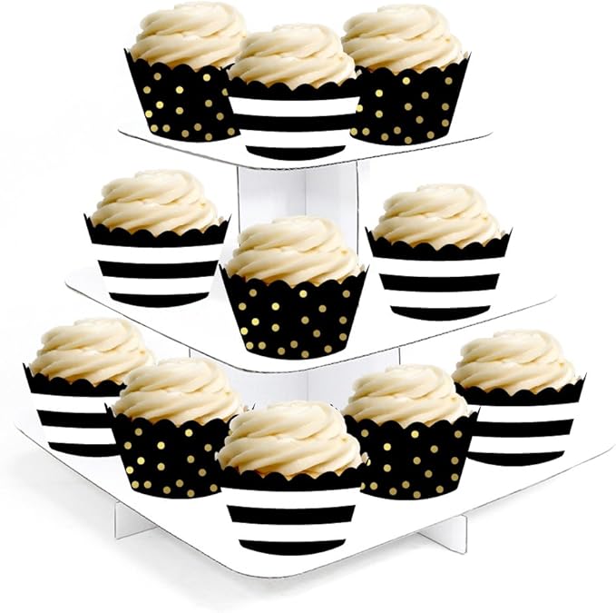 Andaz Press Party Cupcake Wrapper Decorations, Black Stripes and Metallic Gold Ink Polka Dots, 24-Pack, Theme Colored Bulk Cake Supplies