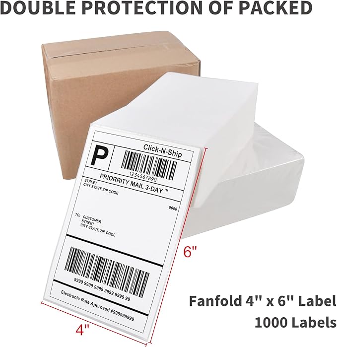 L LIKED 1000 4x6 Thermal Labels Fanfold, Direct Thermal Shipping Labels - Perforated and Strong Adhesive