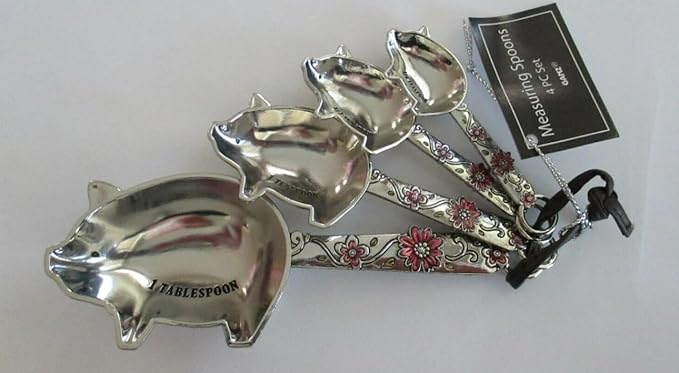 Ganz 4-Piece Measuring Spoons Set, Farmhouse Pigs with Flowers
