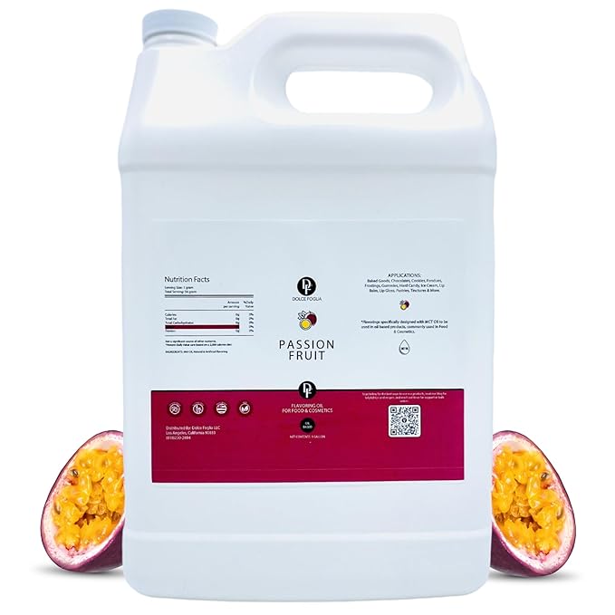 Dolce Flav Passion Fruit Extract - 1 Gallon Oil-Soluble Multipurpose Flavoring Ideal for Candy Making, Baking, Lip Balm, and Ice Cream - Perfect Kitchen Gift for Holidays