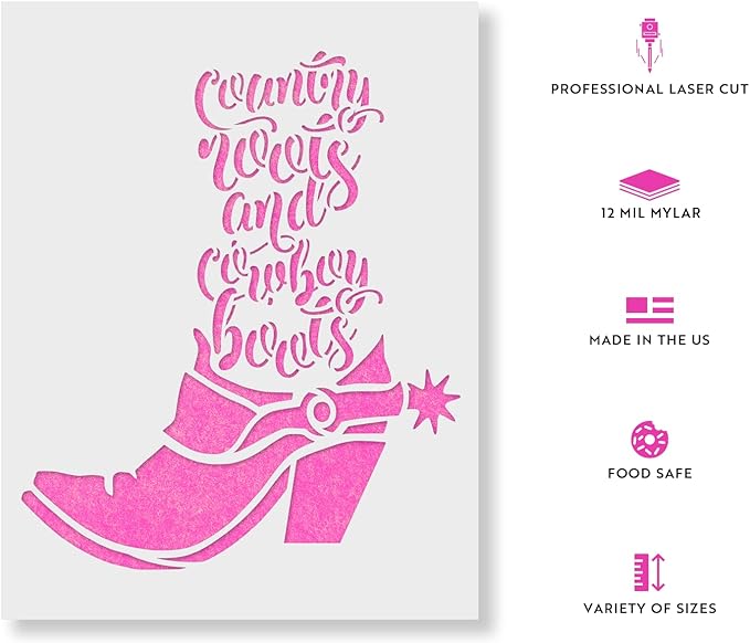 Country Roots Stencil - Shabby Chic Stencil, Easy-to-Use for Stylish DIY Decor Projects, Country Road