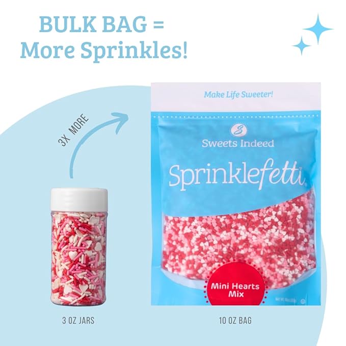 Sweets Indeed Sprinkles Bulk 10 ounce Edible Sprinkle Mix Perfect for Cake Decorations Baking Ice Cream Cookies Cupcake Topper (Mini Hearts)