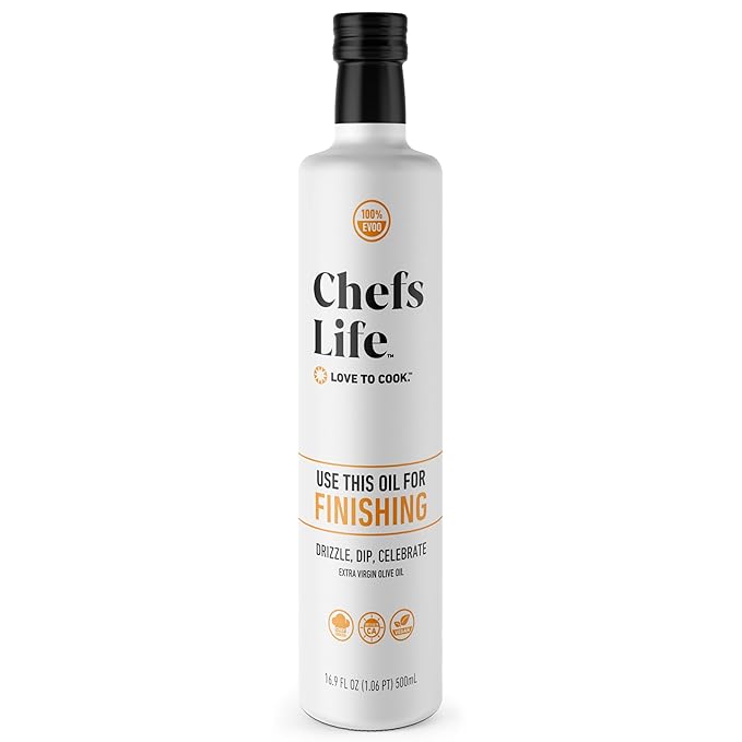 Chefs Life Finishing Oil - Olive Oil Extra Virgin, 100% Extra Virgin Olive Oil, Pure EVOO, Perfect for Dressing, Drizzle, Dipping, Non GMO - 16.9 Fl Oz (1 Bottle)