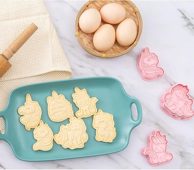 Novel Unicorn Cookie Cutters and Stamper, 6-Style 3D Unicorn Cookie Cutters Set for Kids Birthday Party and Festival (Pack of 12)