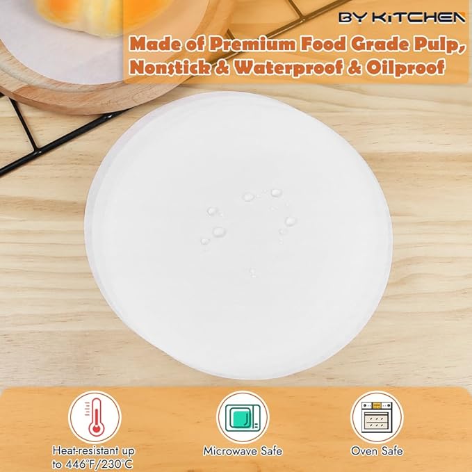 BYKITCHEN Parchment Paper Rounds, Set of 220, Non Stick 8 Inch Parchment Paper Sheet for Baking, Pre-cut Round Parchment Liners for Cake Pan, Tortilla Press, Quesadilla Maker, Springform Pan and More