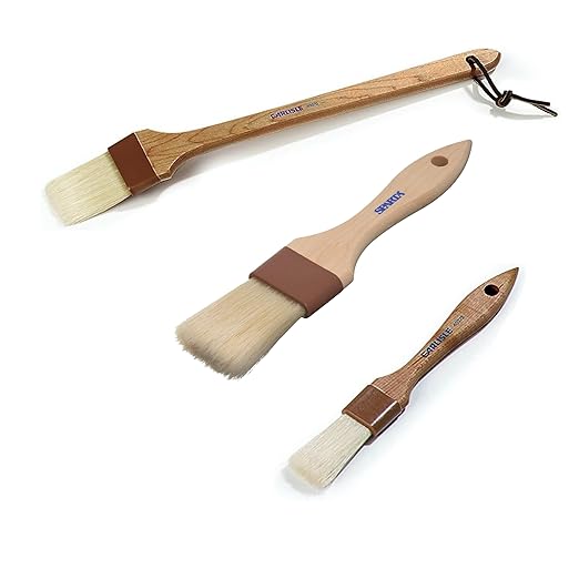 SPARTA 3-Piece Boarhair Pastry & Basting Brush Set – Perfect for Grilling, Smoking, and Saucing – Includes 2" Angled, 1.5" Flat, and 1" Flat Brushes, All with Ergonomic Handles and Hanging Holes