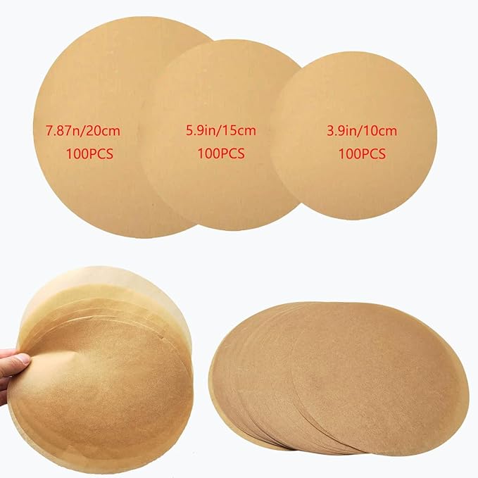 300 Sheets Round Baking Parchment Paper, 4,6,8 Inch Non-Stick Precut Parchment Liners for Cake Pans, Cookies, Grilling, Steaming, and Springform Baking