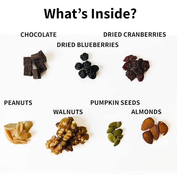Brain Booster Nut Seed and Fruit Mix - walnuts, almonds, peanuts and a touch of sweetness from dried cranberries, blueberries, and chocolate. (1.75 pound bag)